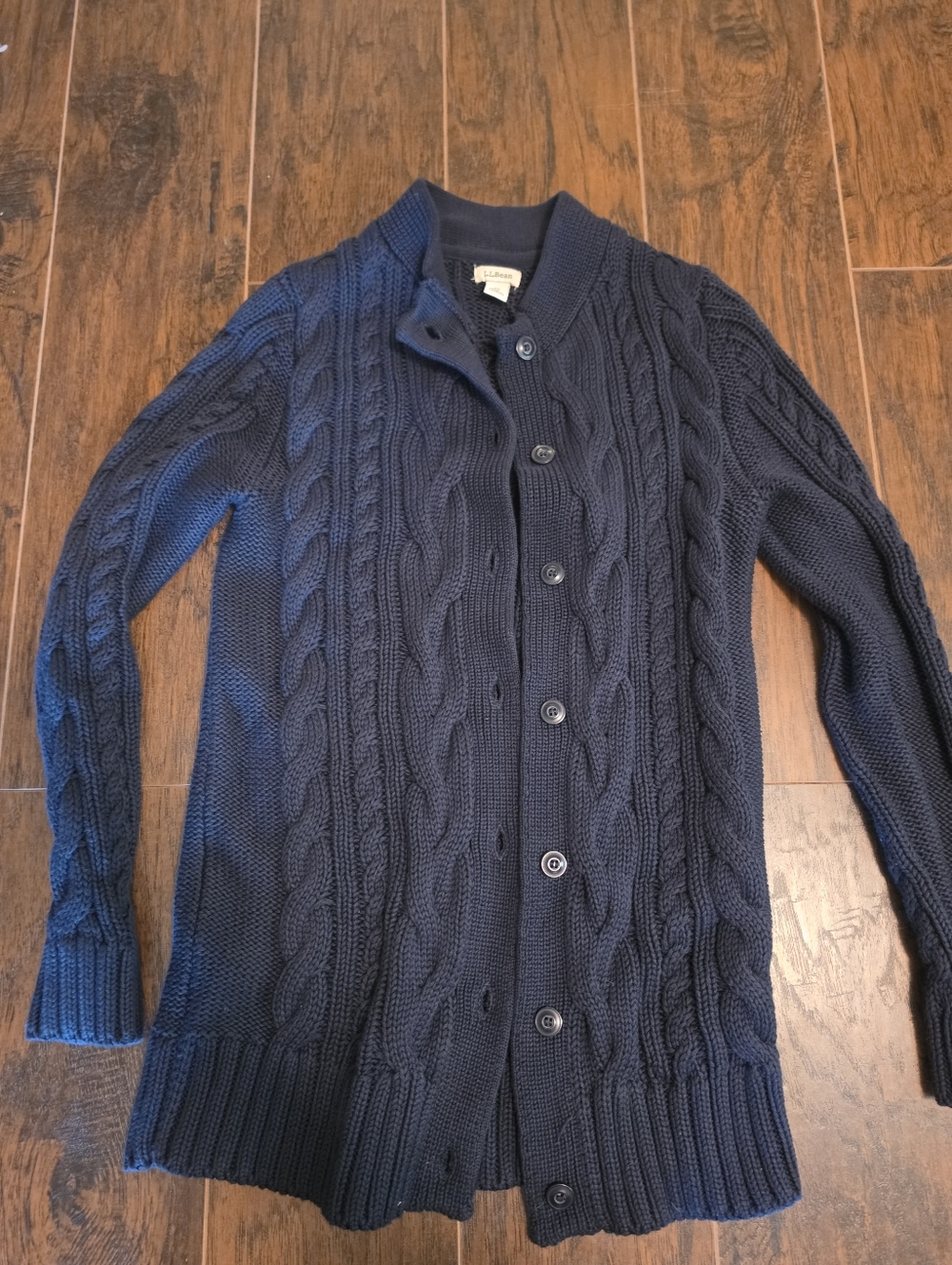 Womens Navy Cable-Knit Button Cardigan Sweater